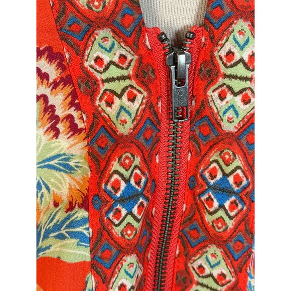 Free People Wildflower Cinched Zip Kimono Jacket Orange Blue Cream Floral M L - Picture 6 of 10